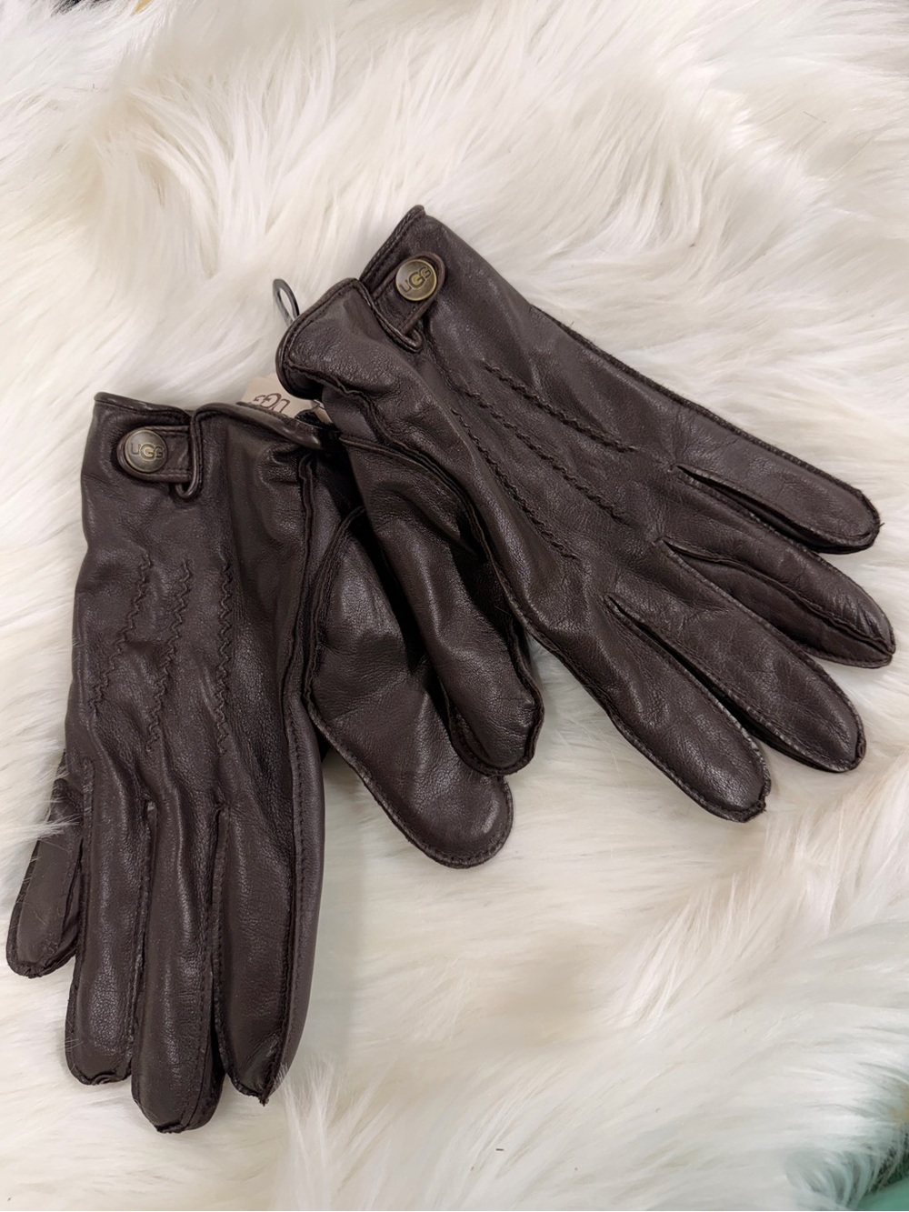 NEW UGG Mens Brown Leather Metisse Gloves large tech smart